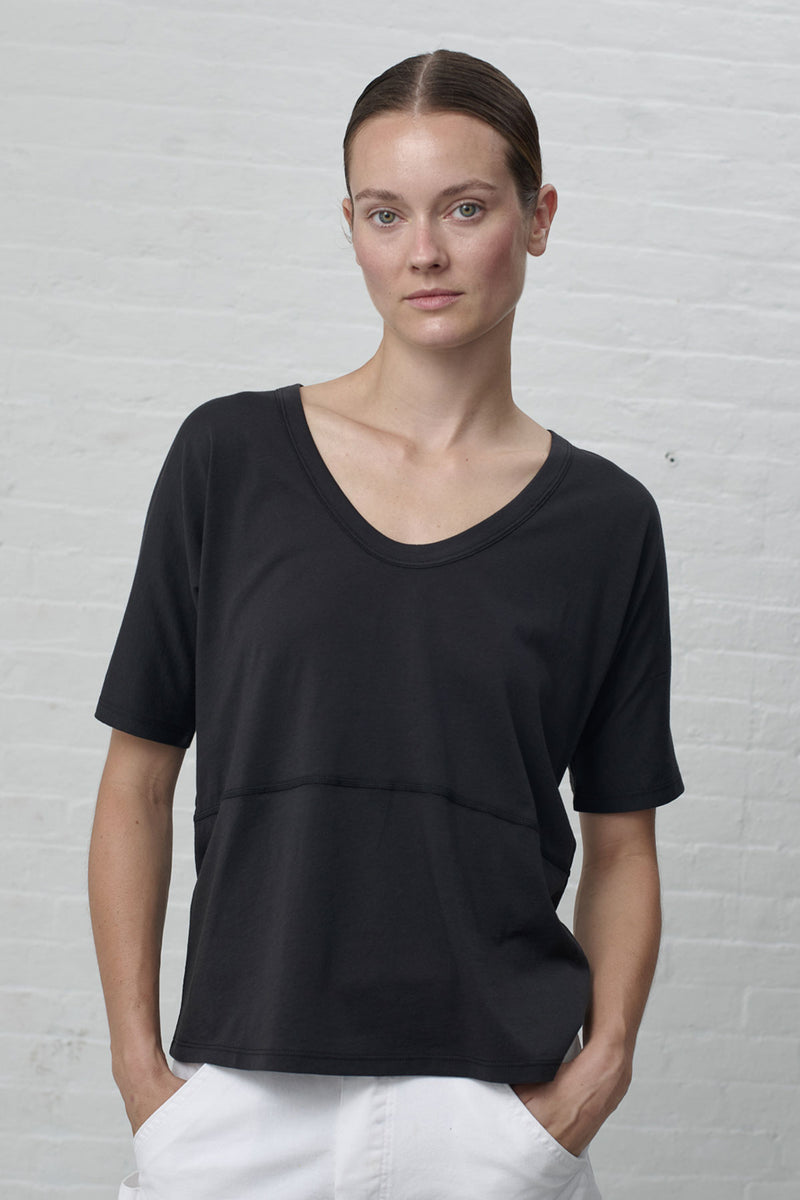 Scoop-Neck Seamed T-Shirt