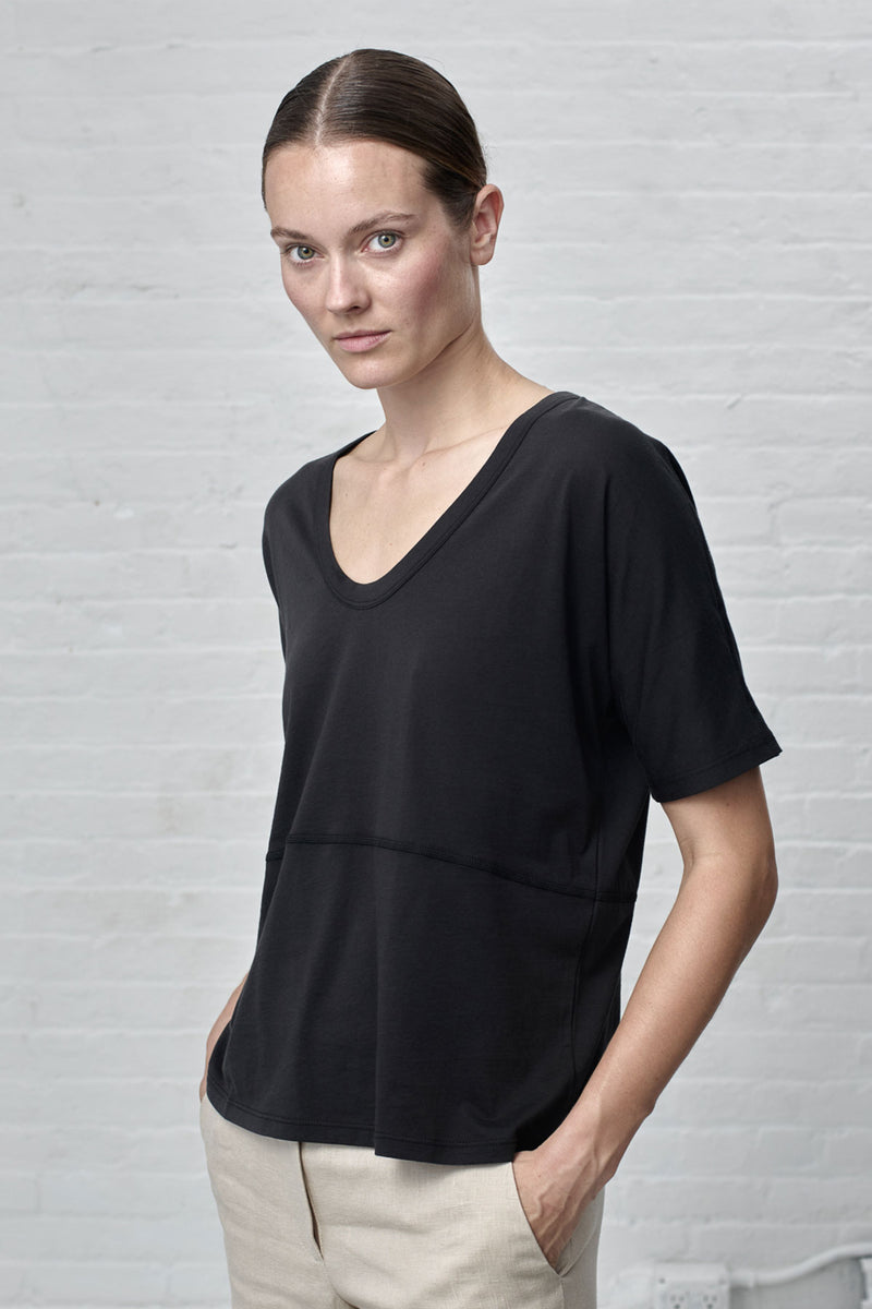 Scoop-Neck Seamed T-Shirt